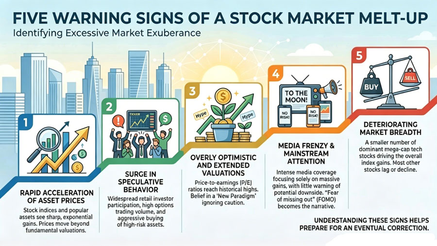 Five warning signs of a stock market melt-up infographic