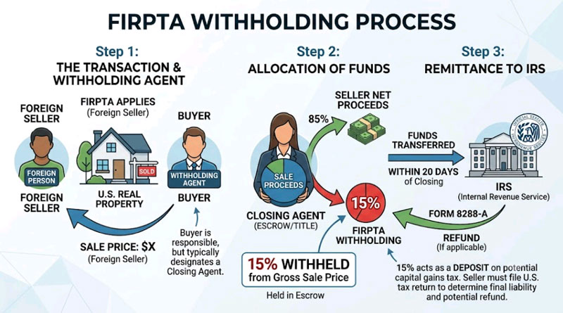 FIRPTA withholding tax process diagram for foreign home sellers