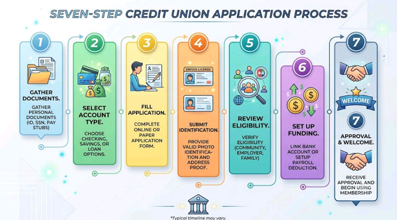 Seven-step credit union application process infographic