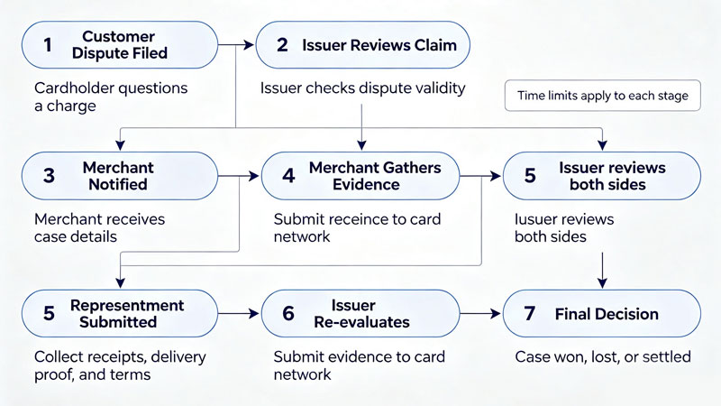 Credit card chargeback dispute escalation flowchart