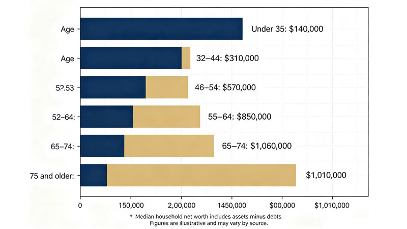 US median net worth by age bracket comparison chart