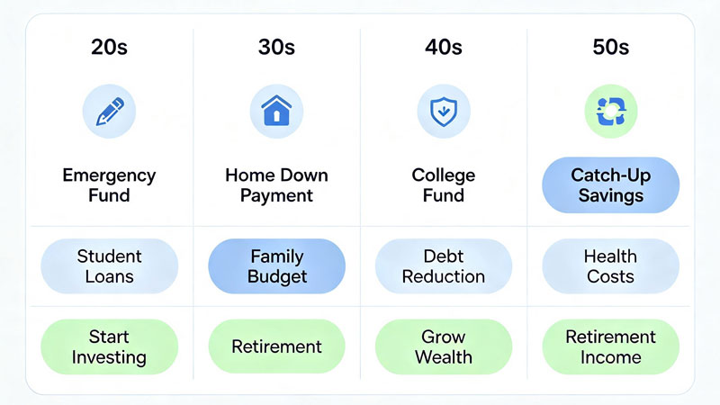 Savings priorities comparison by age group infographic