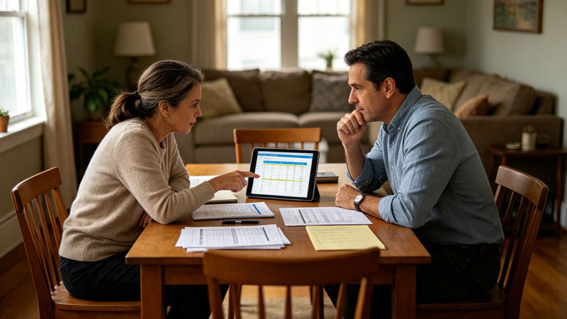 couple discussing money openly at home