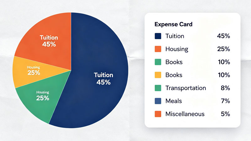 Cost of attendance breakdown chart for college students