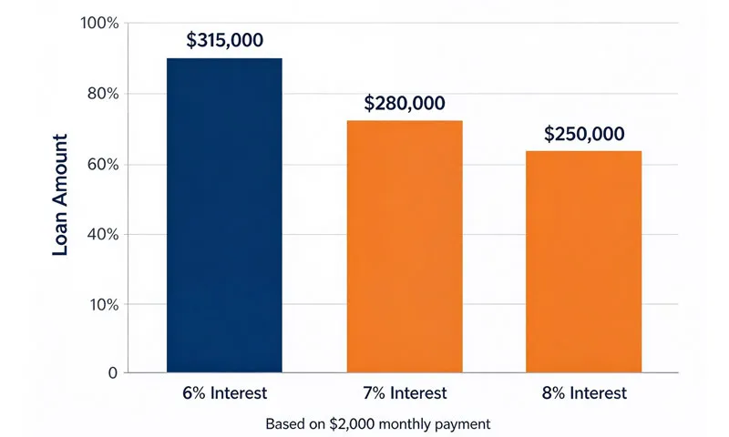 bar chart showing loan amount at 6% vs 7% vs 8% interest rates