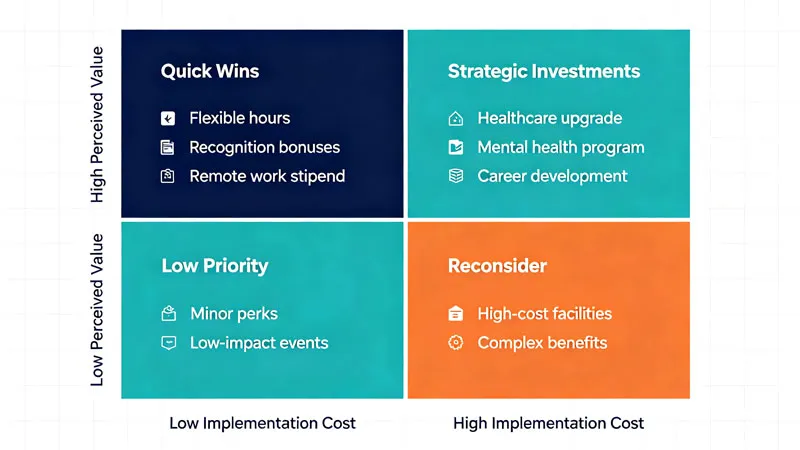 Employee benefits prioritization matrix framework diagram