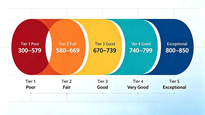 Tier 1 to tier 5 credit score range chart 2026