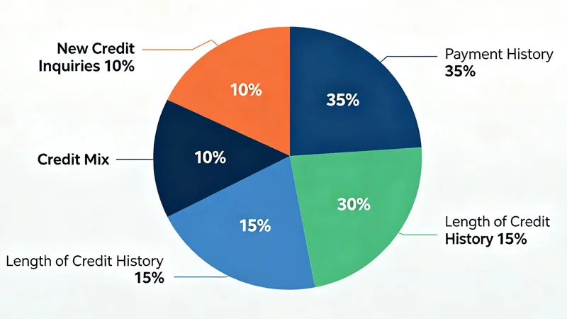 FICO score factors weighted pie chart