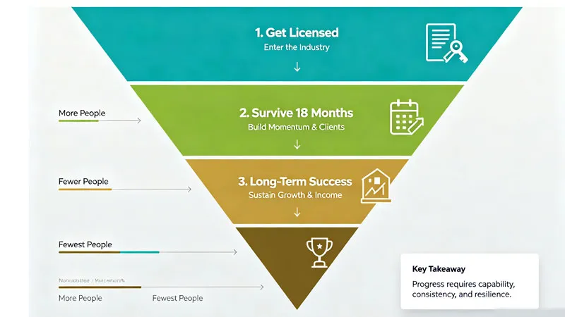 real estate career funnel from licensing to long-term success