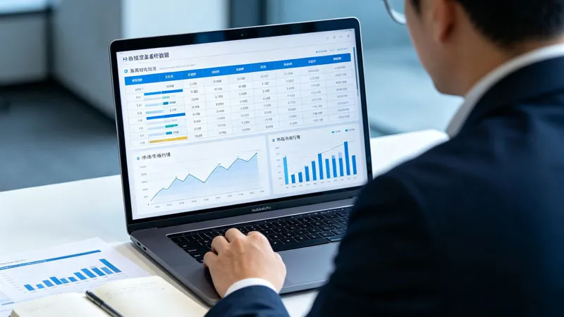 professional reviewing salary benchmark data on laptop