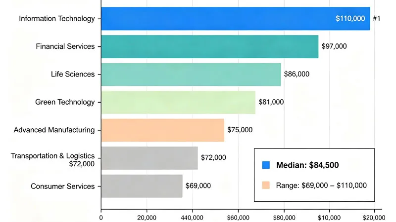 bar chart comparing median salaries across high-growth industries