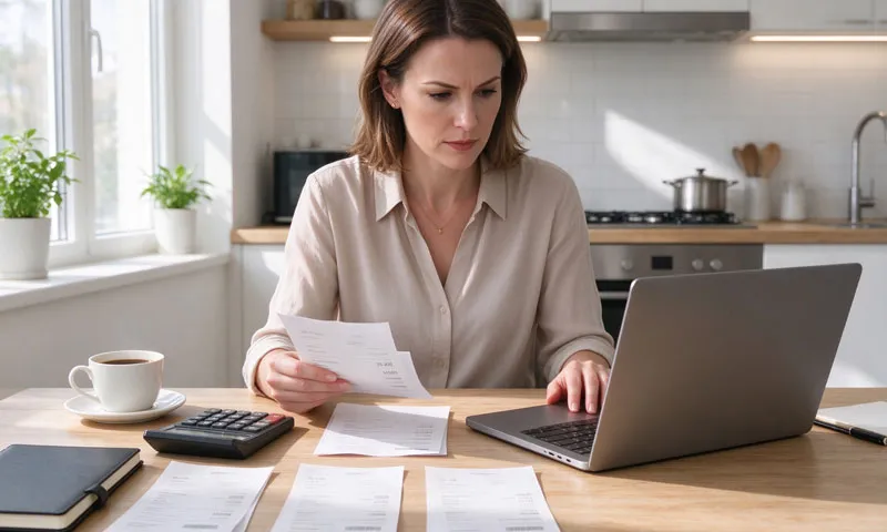 person reviewing budget and bills at kitchen table