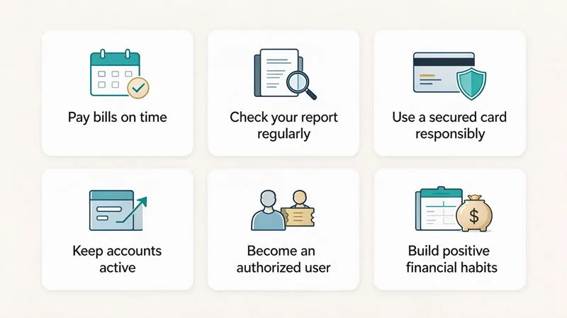 Infographic of six ways to build credit without debt